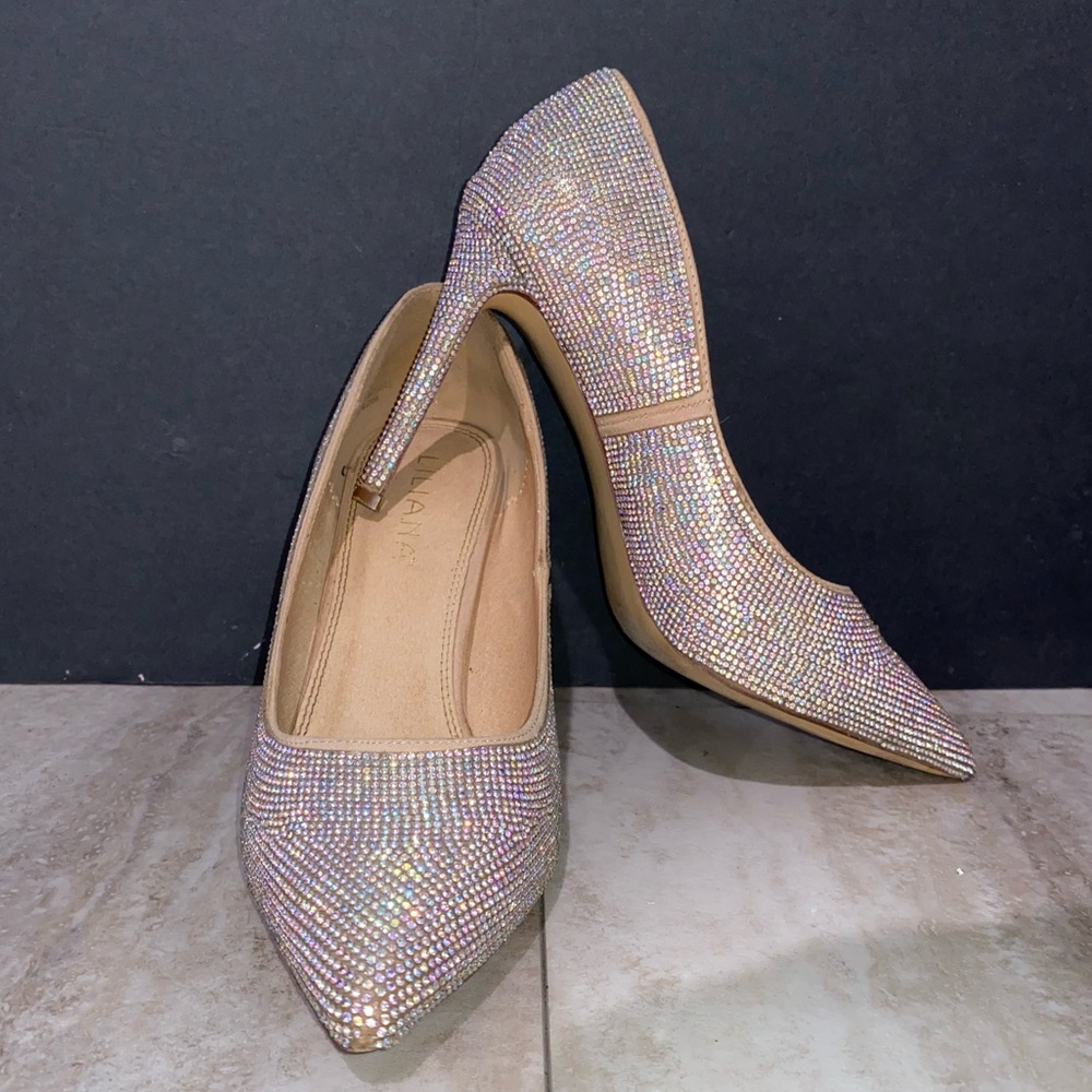 Rhinestone pointed toe heels